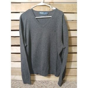 Polo By Ralph Lauren Gray 100% Lambs Wool V Neck Men's Size XL